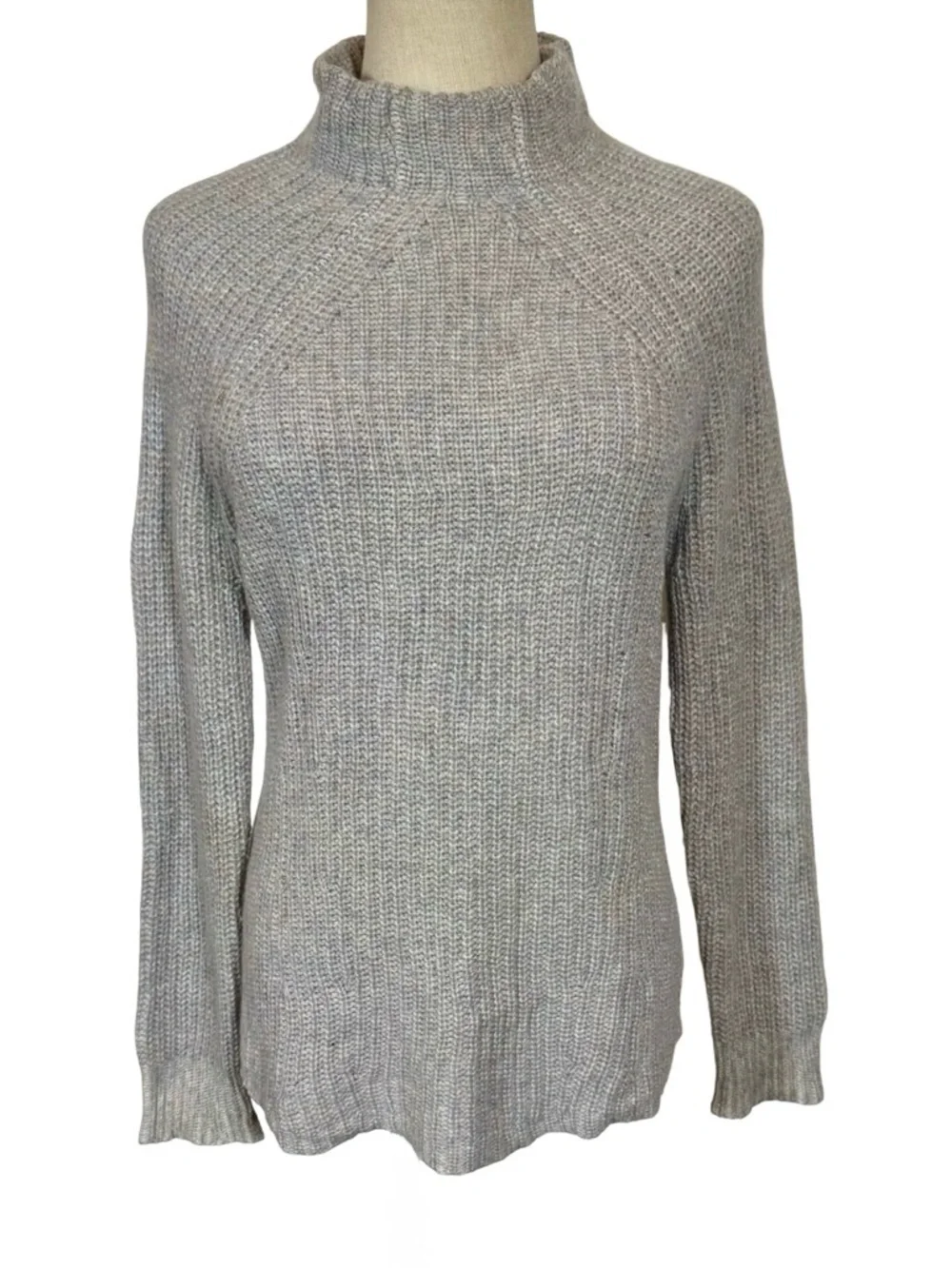White + Warren 100% Cashmere Mixed Stitch Standneck Mock Chunky Speckled Sweater